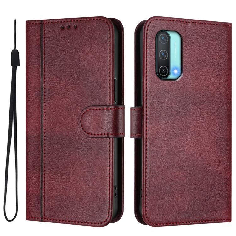 For OnePlus Nord CE 5G Line Splicing Buckle Retro Leather Phone Case