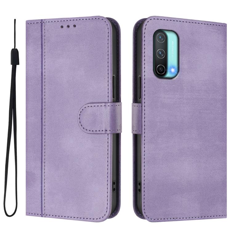 For OnePlus Nord CE 5G Line Splicing Buckle Retro Leather Phone Case