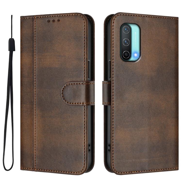 For OnePlus Nord CE 5G Line Splicing Buckle Retro Leather Phone Case