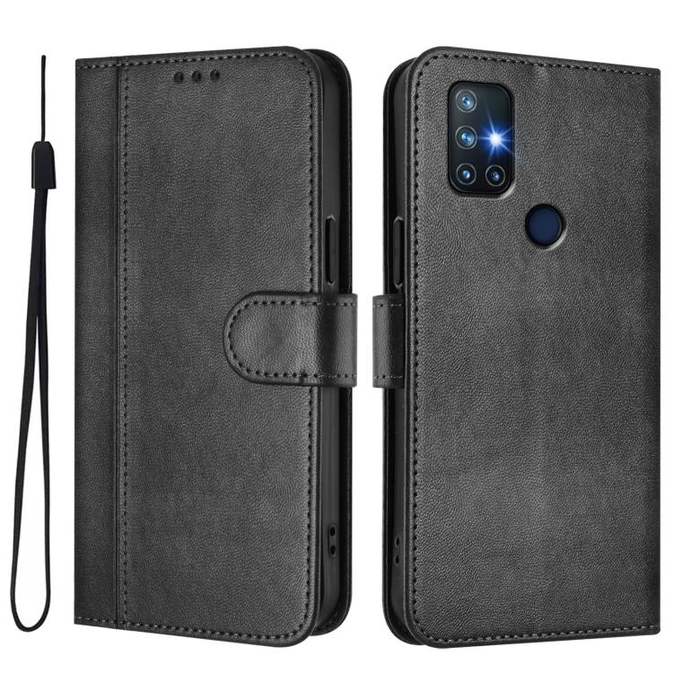 For OnePlus Nord N10 5G Line Splicing Buckle Retro Leather Phone Case