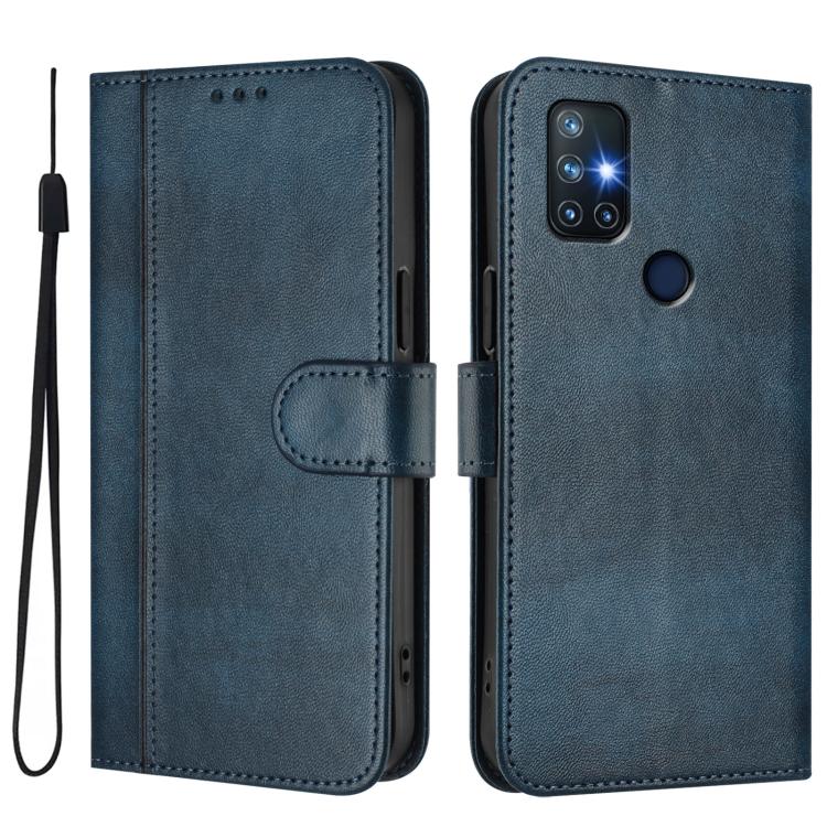 For OnePlus Nord N10 5G Line Splicing Buckle Retro Leather Phone Case
