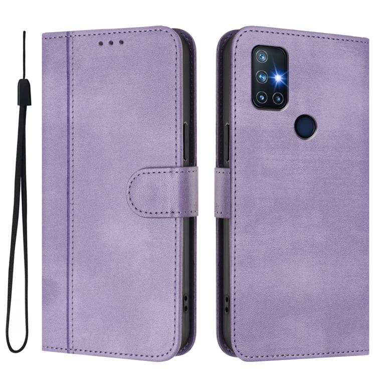 For OnePlus Nord N10 5G Line Splicing Buckle Retro Leather Phone Case