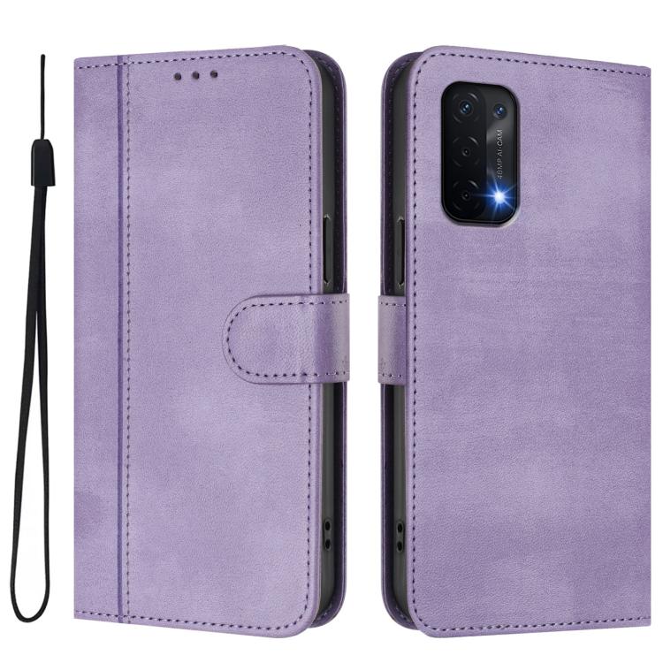 For OnePlus Nord N200 5G Line Splicing Buckle Retro Leather Phone Case