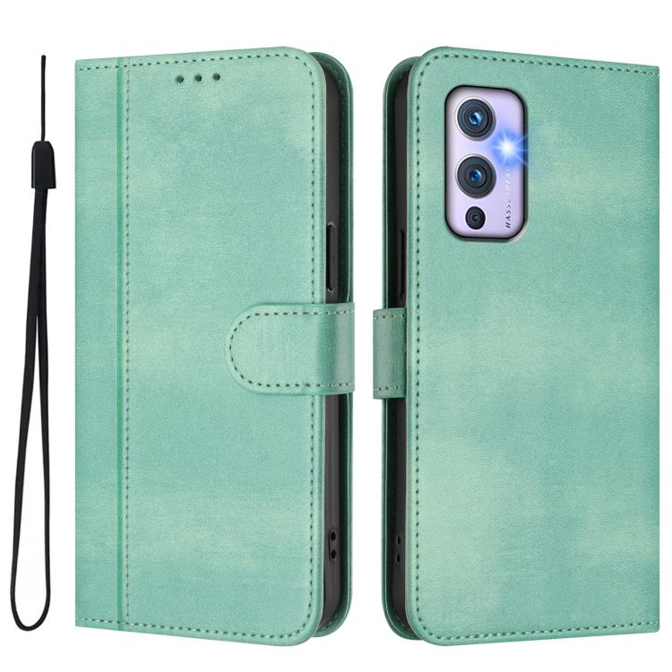 For OnePlus 9 Line Splicing Buckle Retro Leather Phone Case