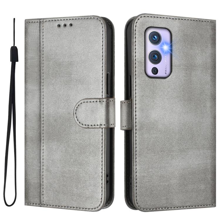 For OnePlus 9 Line Splicing Buckle Retro Leather Phone Case