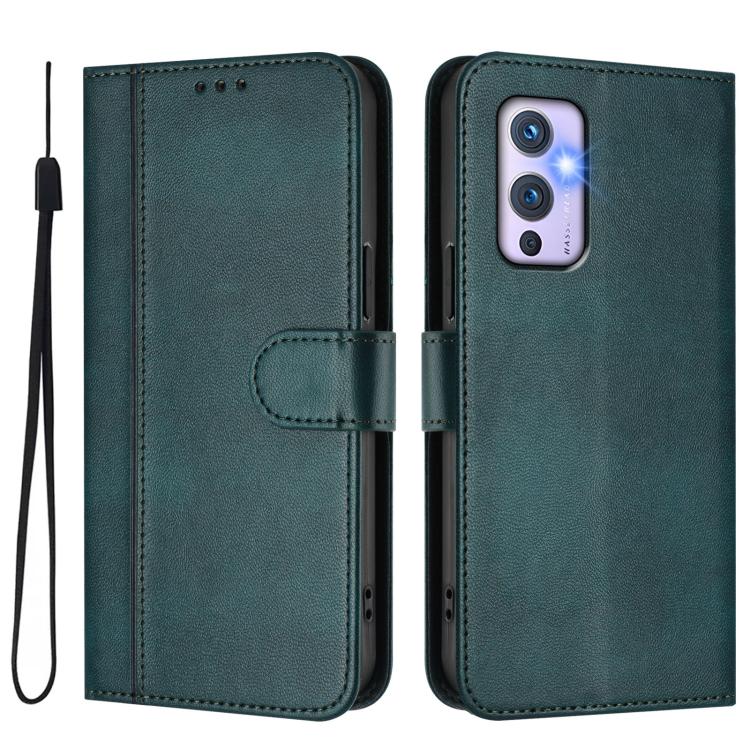 For OnePlus 9 Line Splicing Buckle Retro Leather Phone Case