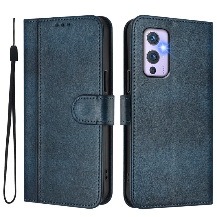 For OnePlus 9 Line Splicing Buckle Retro Leather Phone Case