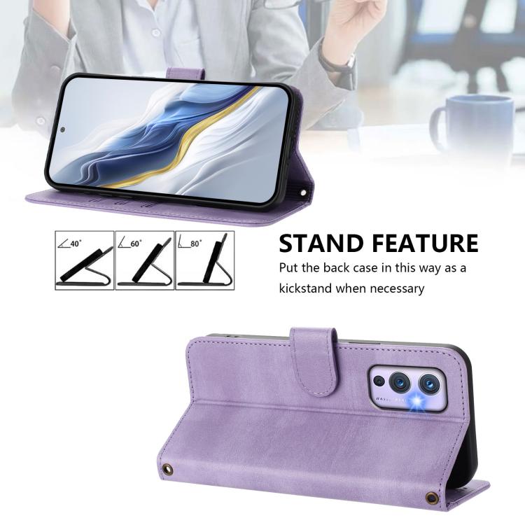 For OnePlus 9 Line Splicing Buckle Retro Leather Phone Case