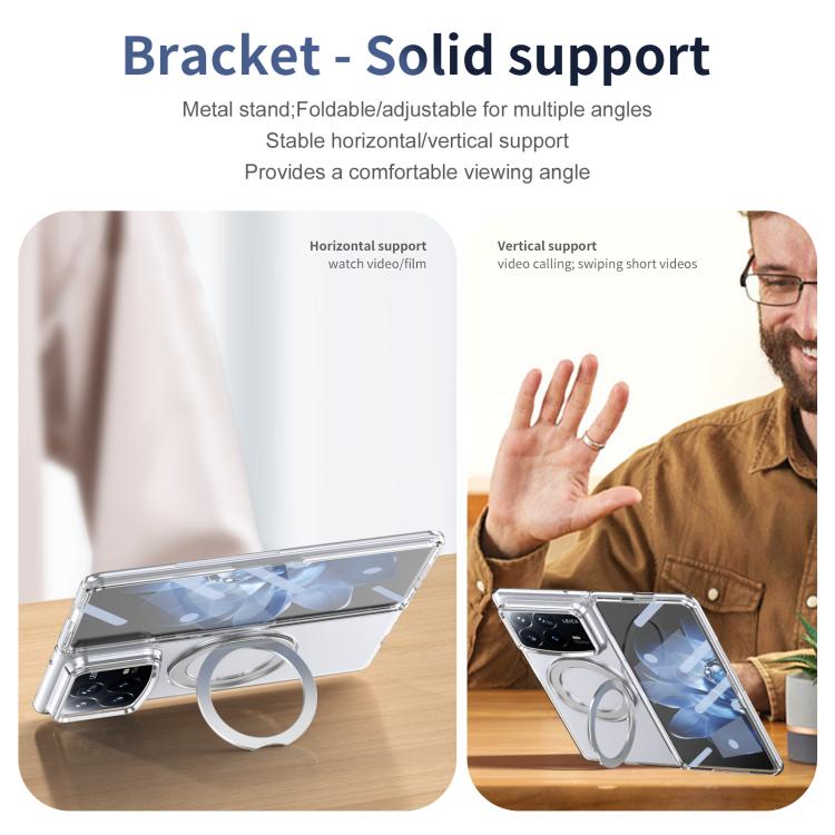 For Xiaomi Mix Fold 4 Integrated Ice-feel High-transparency 360-Degree Rotating Stand MagSafe Folding Phone Case