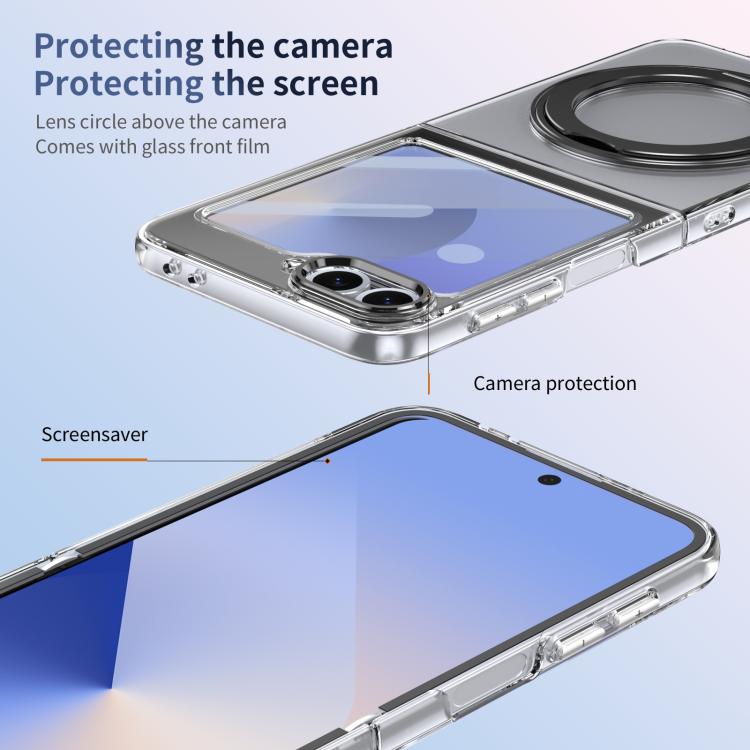For Samsung Galaxy Z Flip7 FE / Flip6 Integrated Ice-feel High-transparency 360-Degree Rotating Stand MagSafe Folding Phone Case