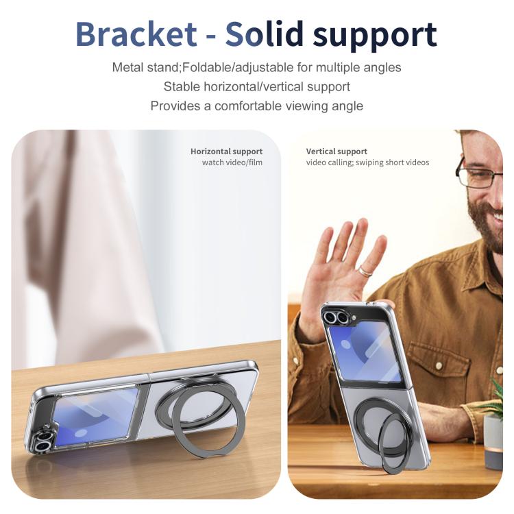 For Samsung Galaxy Z Flip7 FE / Flip6 Integrated Ice-feel High-transparency 360-Degree Rotating Stand MagSafe Folding Phone Case