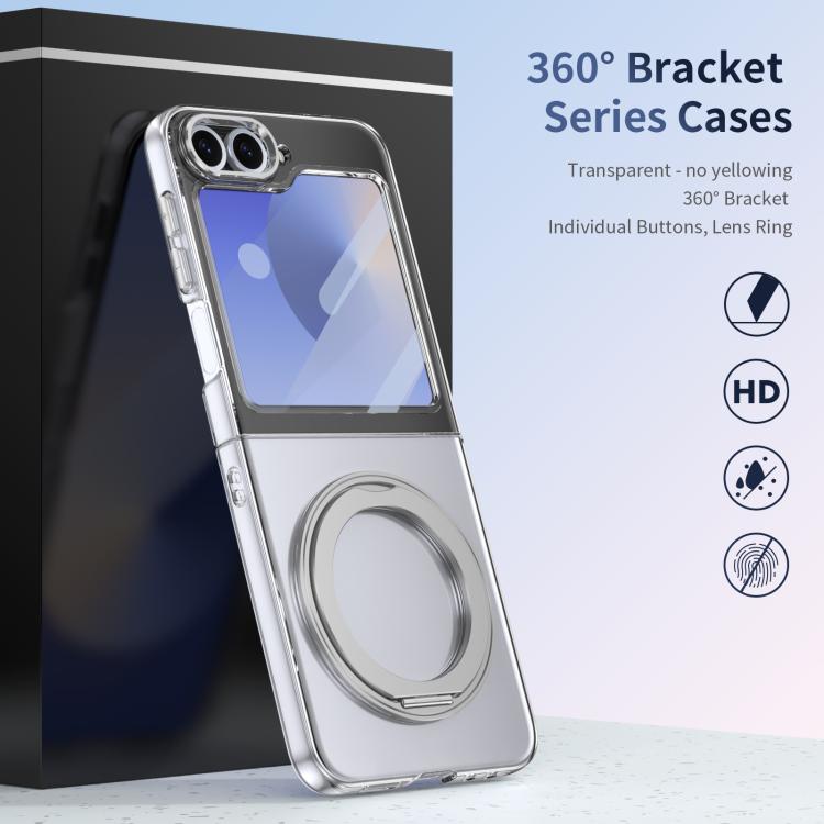 For Samsung Galaxy Z Flip7 FE / Flip6 Integrated Ice-feel High-transparency 360-Degree Rotating Stand MagSafe Folding Phone Case