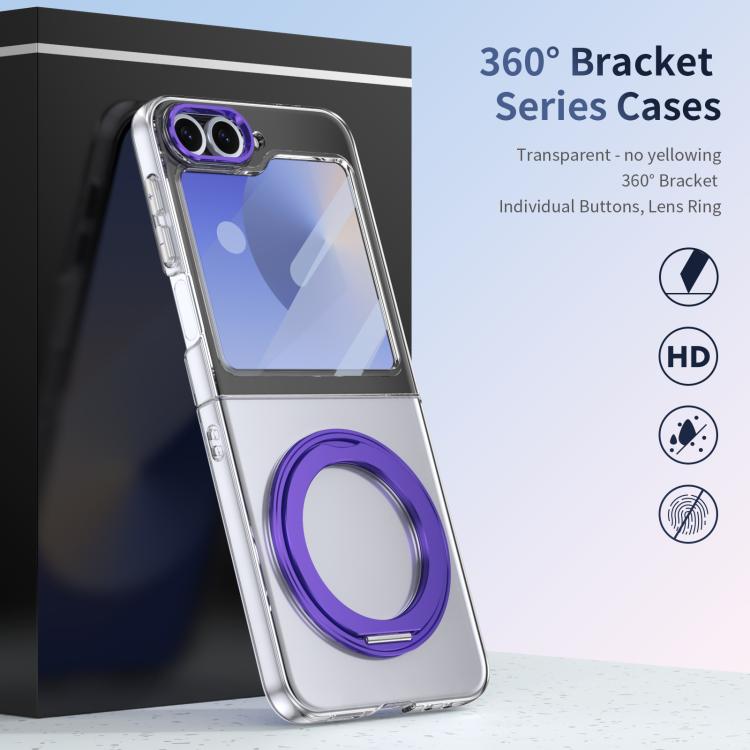 For Samsung Galaxy Z Flip7 FE / Flip6 Integrated Ice-feel High-transparency 360-Degree Rotating Stand MagSafe Folding Phone Case