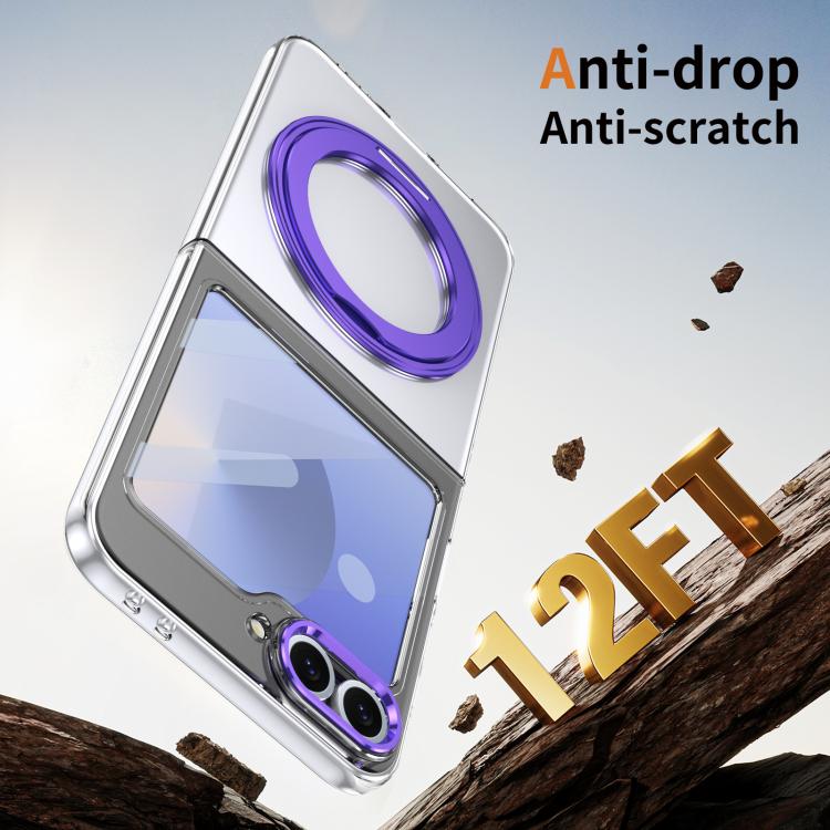 For Samsung Galaxy Z Flip7 FE / Flip6 Integrated Ice-feel High-transparency 360-Degree Rotating Stand MagSafe Folding Phone Case