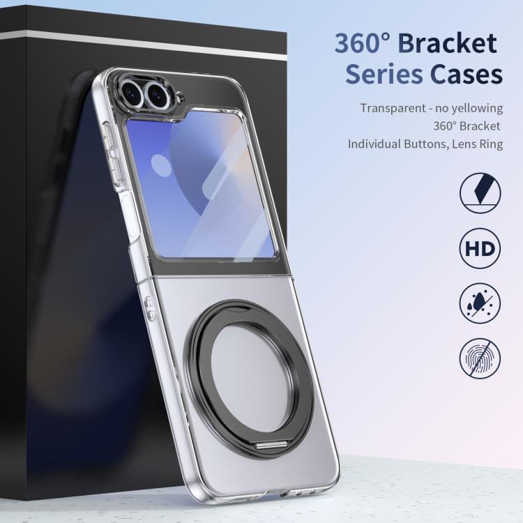 For Samsung Galaxy Z Flip5 5G Integrated Ice-feel High-transparency 360-Degree Rotating Stand MagSafe Folding Phone Case