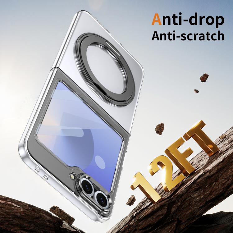 For Samsung Galaxy Z Flip5 5G Integrated Ice-feel High-transparency 360-Degree Rotating Stand MagSafe Folding Phone Case