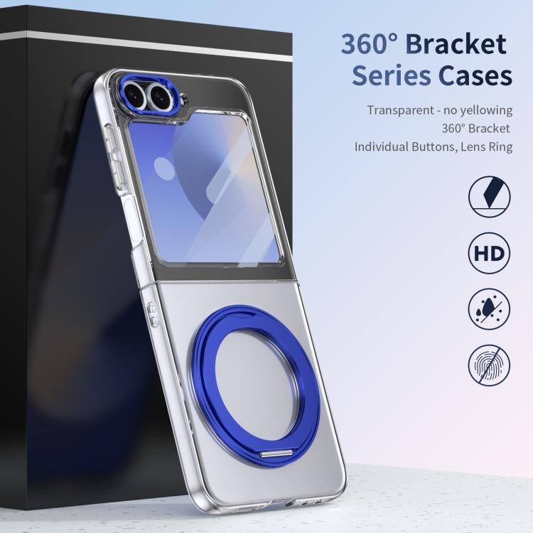 For Samsung Galaxy Z Flip5 5G Integrated Ice-feel High-transparency 360-Degree Rotating Stand MagSafe Folding Phone Case