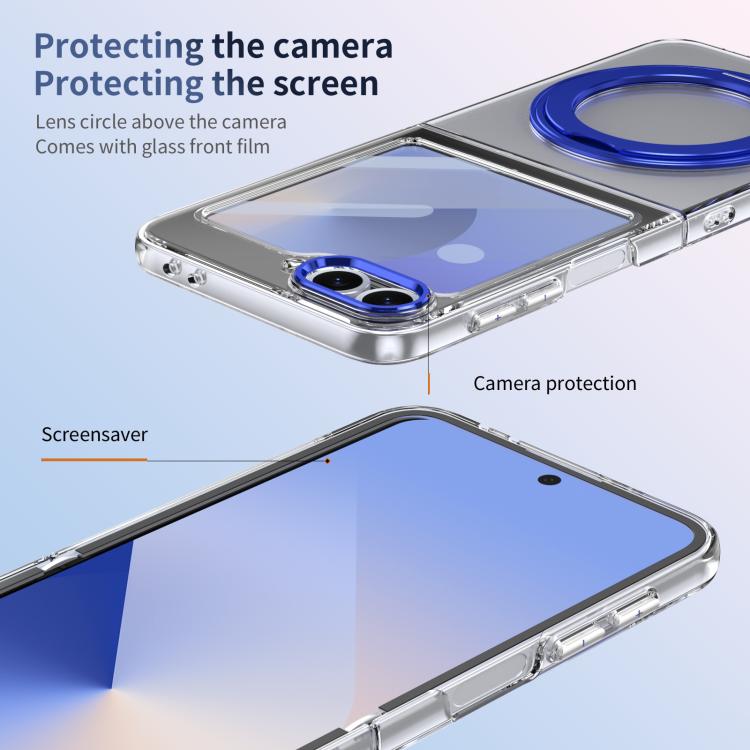 For Samsung Galaxy Z Flip5 5G Integrated Ice-feel High-transparency 360-Degree Rotating Stand MagSafe Folding Phone Case