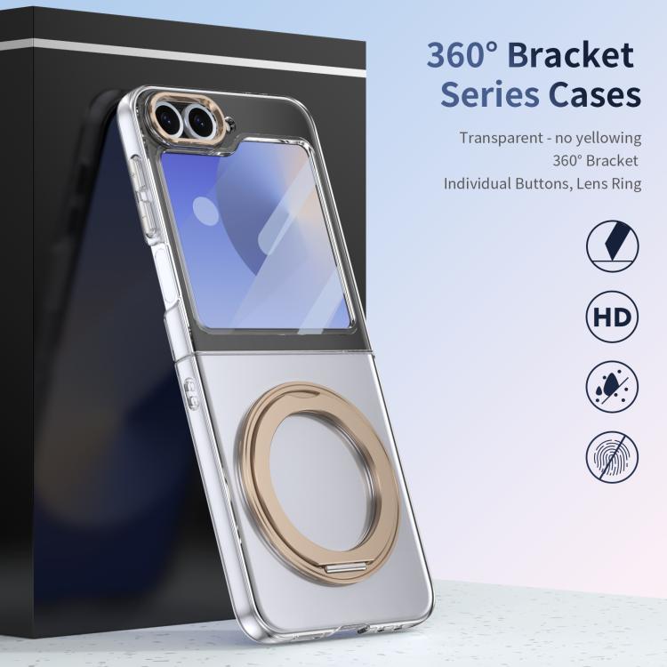 For Samsung Galaxy Z Flip5 5G Integrated Ice-feel High-transparency 360-Degree Rotating Stand MagSafe Folding Phone Case