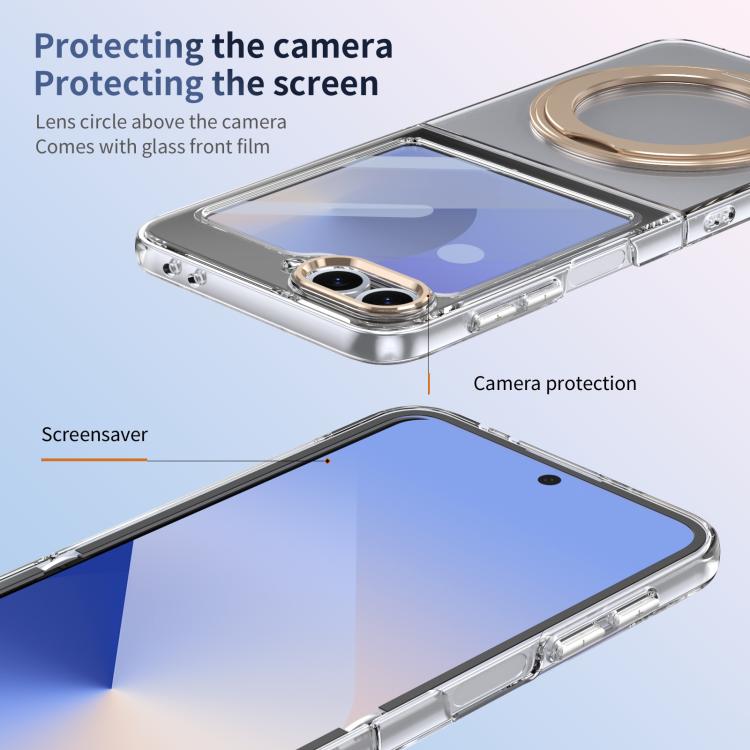 For Samsung Galaxy Z Flip5 5G Integrated Ice-feel High-transparency 360-Degree Rotating Stand MagSafe Folding Phone Case