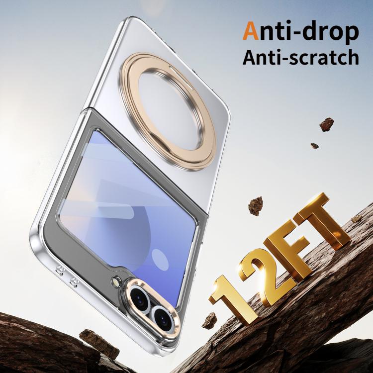 For Samsung Galaxy Z Flip5 5G Integrated Ice-feel High-transparency 360-Degree Rotating Stand MagSafe Folding Phone Case
