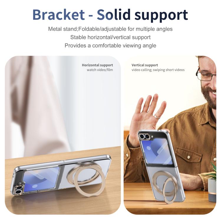 For Samsung Galaxy Z Flip5 5G Integrated Ice-feel High-transparency 360-Degree Rotating Stand MagSafe Folding Phone Case