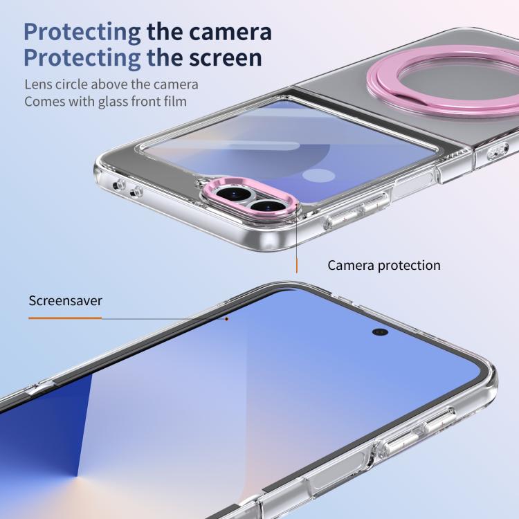 For Samsung Galaxy Z Flip5 5G Integrated Ice-feel High-transparency 360-Degree Rotating Stand MagSafe Folding Phone Case