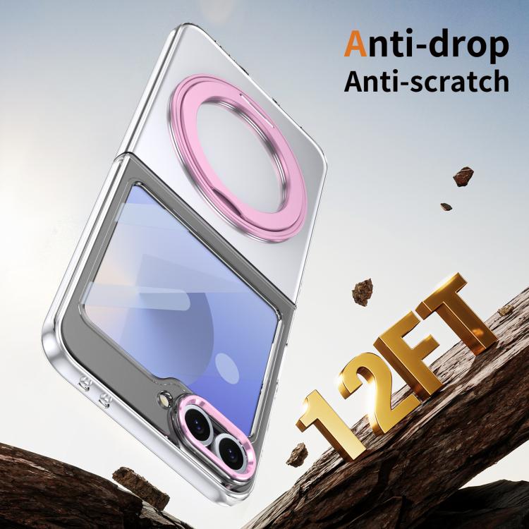 For Samsung Galaxy Z Flip5 5G Integrated Ice-feel High-transparency 360-Degree Rotating Stand MagSafe Folding Phone Case