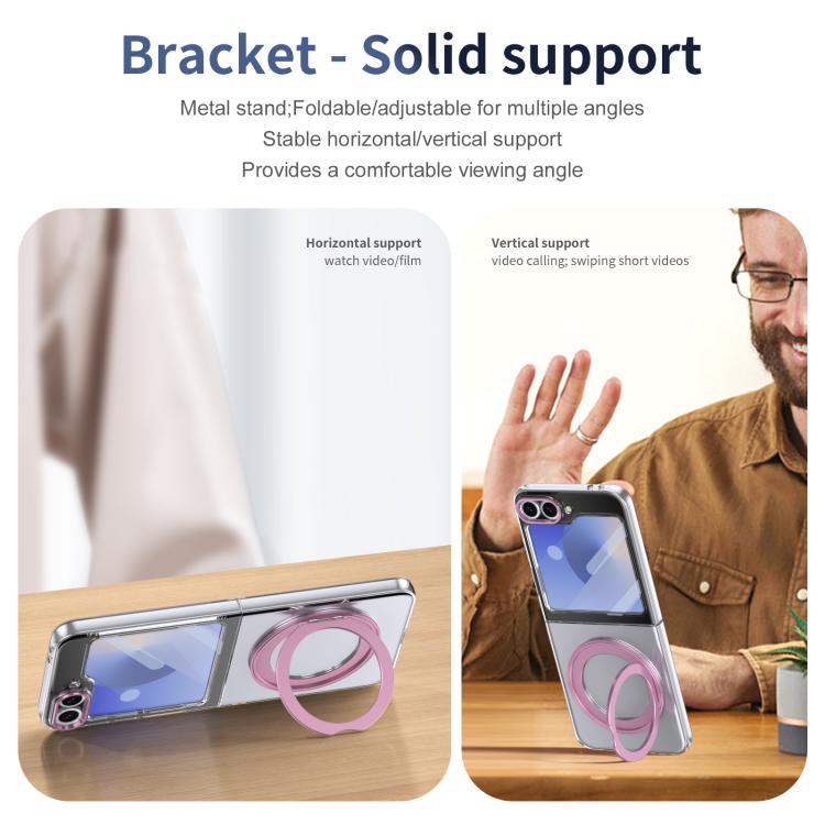 For Samsung Galaxy Z Flip5 5G Integrated Ice-feel High-transparency 360-Degree Rotating Stand MagSafe Folding Phone Case
