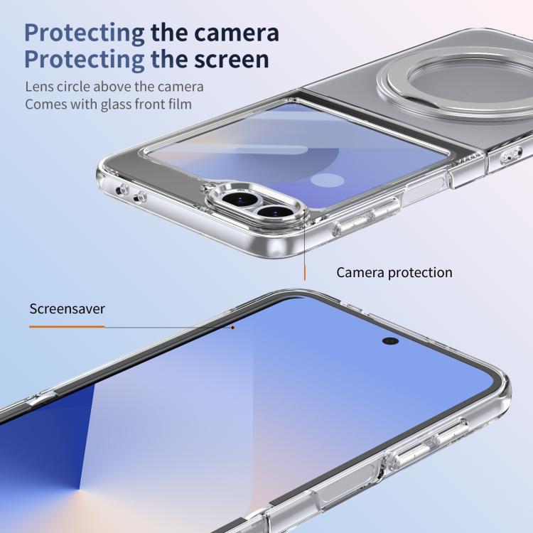 For Samsung Galaxy Z Flip5 5G Integrated Ice-feel High-transparency 360-Degree Rotating Stand MagSafe Folding Phone Case