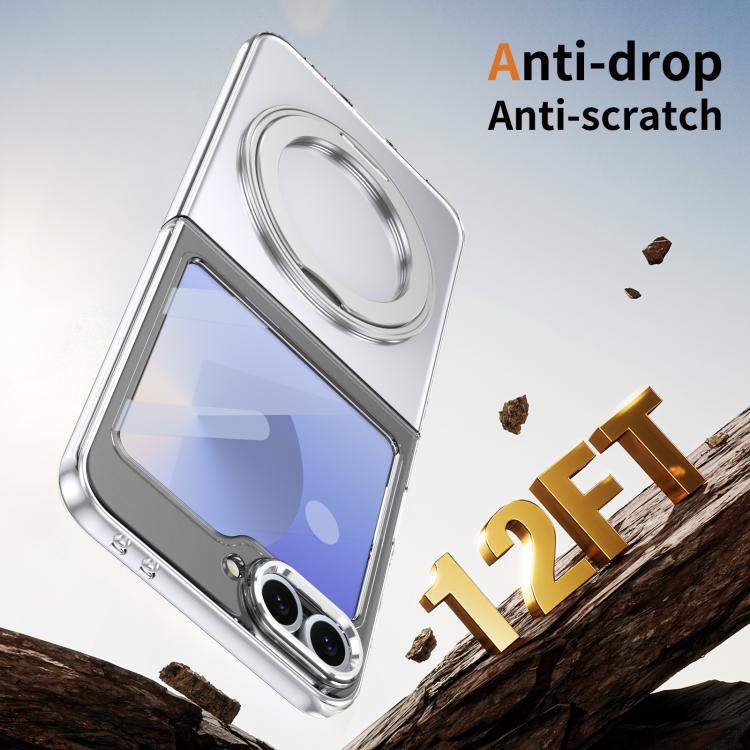 For Samsung Galaxy Z Flip5 5G Integrated Ice-feel High-transparency 360-Degree Rotating Stand MagSafe Folding Phone Case