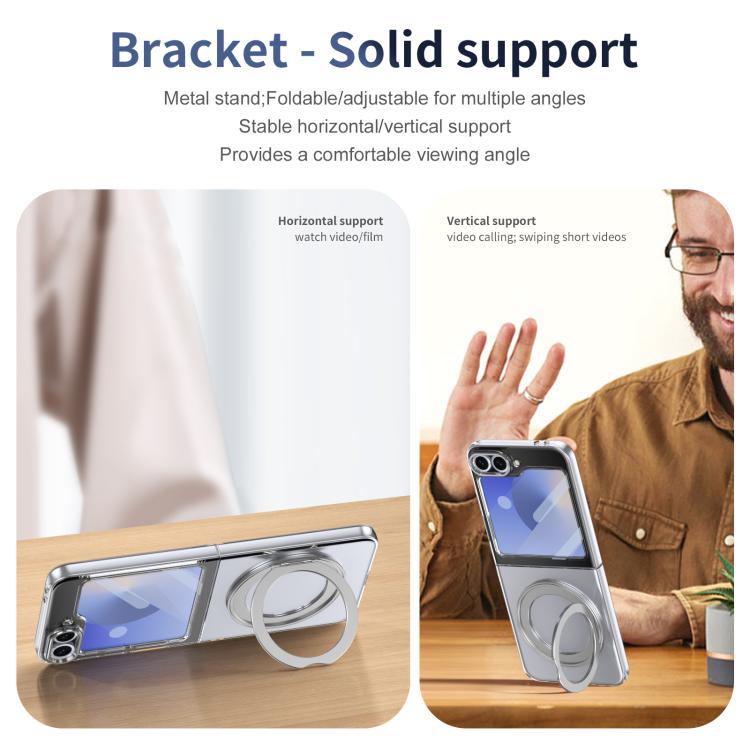 For Samsung Galaxy Z Flip5 5G Integrated Ice-feel High-transparency 360-Degree Rotating Stand MagSafe Folding Phone Case