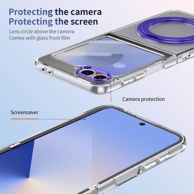 For Samsung Galaxy Z Flip5 5G Integrated Ice-feel High-transparency 360-Degree Rotating Stand MagSafe Folding Phone Case