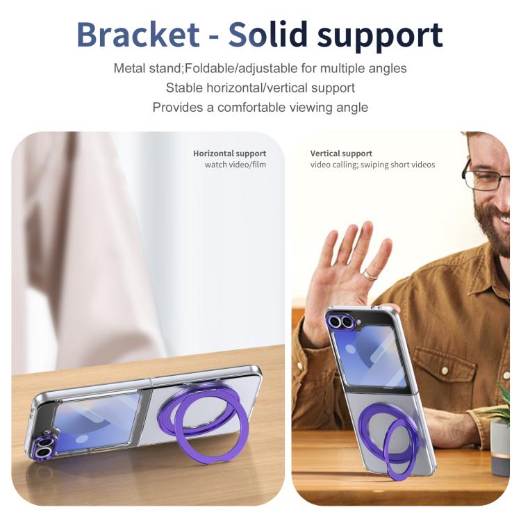 For Samsung Galaxy Z Flip5 5G Integrated Ice-feel High-transparency 360-Degree Rotating Stand MagSafe Folding Phone Case