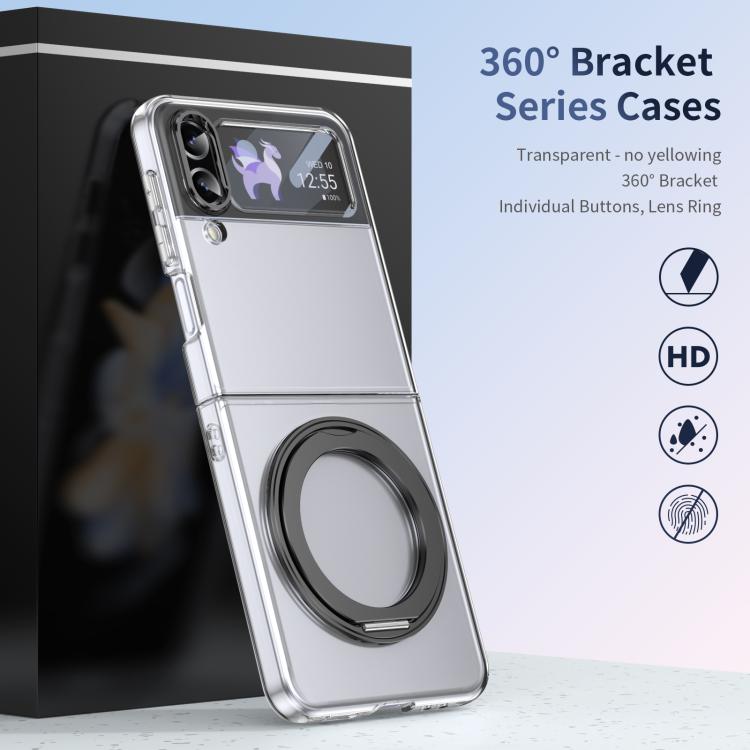 For Samsung Galaxy Z Flip3 5G Integrated Ice-feel High-transparency 360-Degree Rotating Stand MagSafe Folding Phone Case
