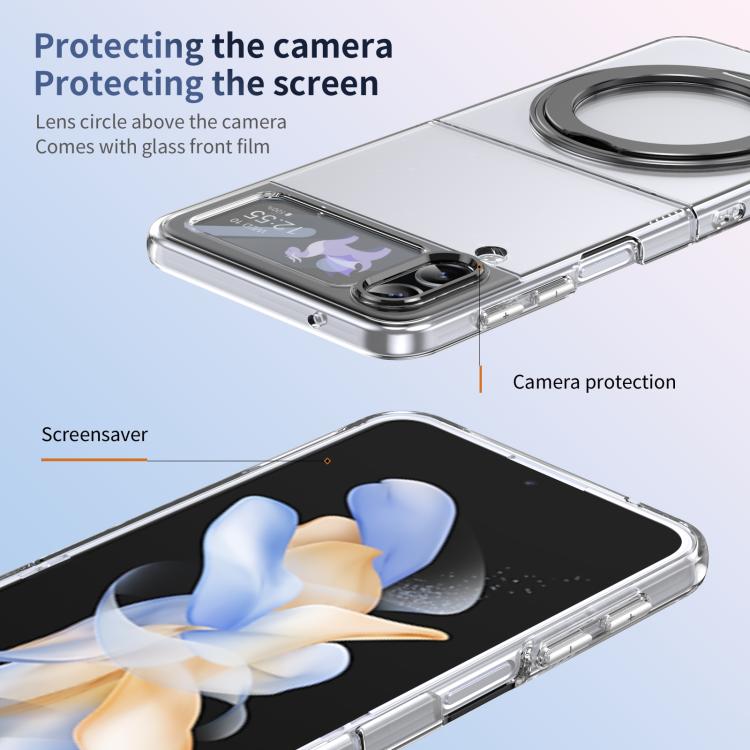 For Samsung Galaxy Z Flip3 5G Integrated Ice-feel High-transparency 360-Degree Rotating Stand MagSafe Folding Phone Case