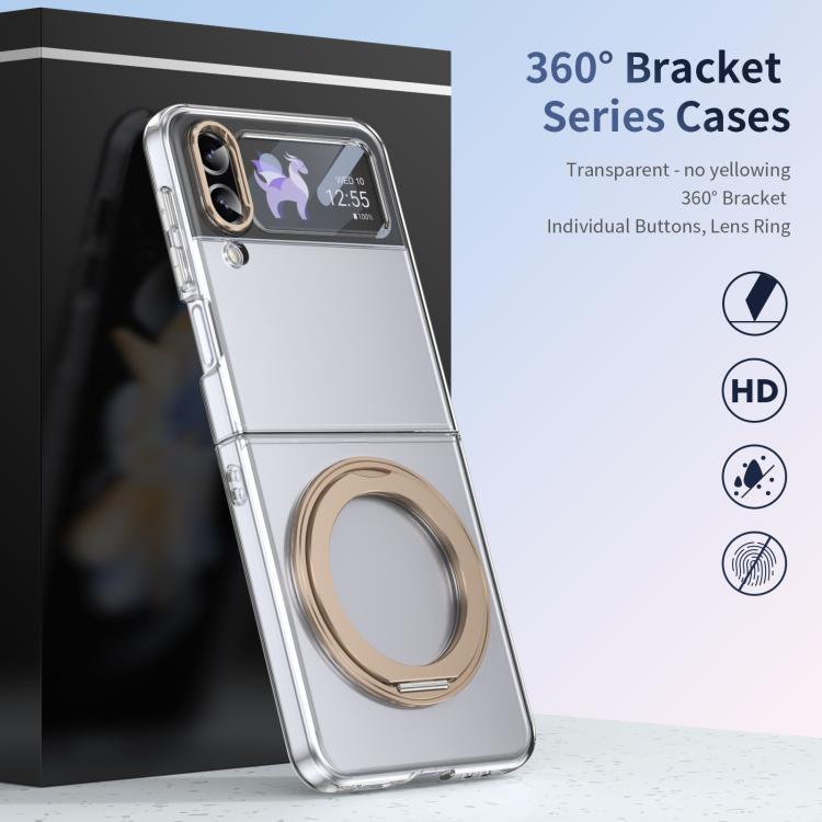 For Samsung Galaxy Z Flip3 5G Integrated Ice-feel High-transparency 360-Degree Rotating Stand MagSafe Folding Phone Case