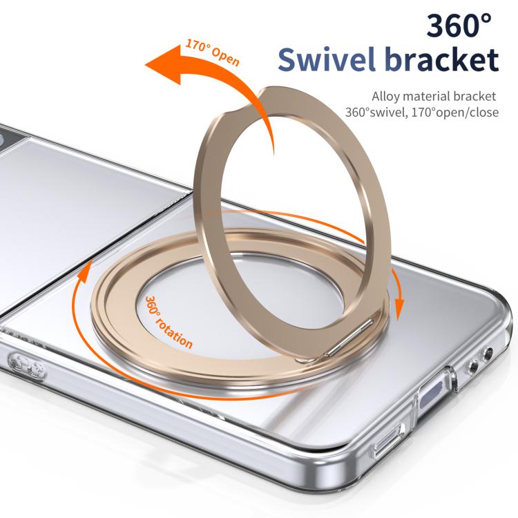 For Samsung Galaxy Z Flip3 5G Integrated Ice-feel High-transparency 360-Degree Rotating Stand MagSafe Folding Phone Case