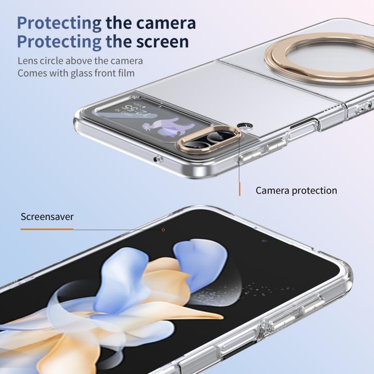 For Samsung Galaxy Z Flip3 5G Integrated Ice-feel High-transparency 360-Degree Rotating Stand MagSafe Folding Phone Case