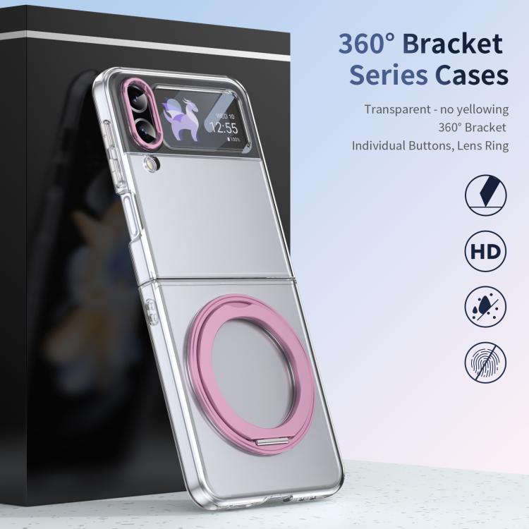 For Samsung Galaxy Z Flip3 5G Integrated Ice-feel High-transparency 360-Degree Rotating Stand MagSafe Folding Phone Case