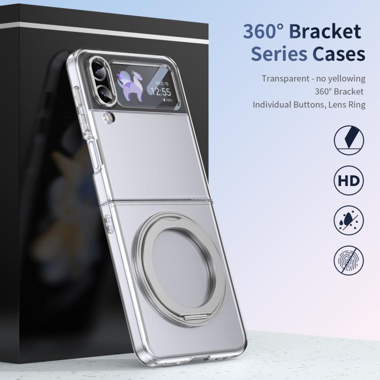 For Samsung Galaxy Z Flip3 5G Integrated Ice-feel High-transparency 360-Degree Rotating Stand MagSafe Folding Phone Case