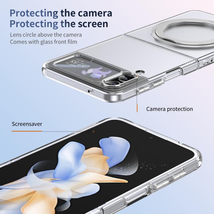 For Samsung Galaxy Z Flip3 5G Integrated Ice-feel High-transparency 360-Degree Rotating Stand MagSafe Folding Phone Case