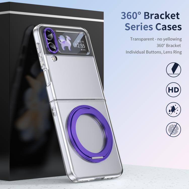 For Samsung Galaxy Z Flip3 5G Integrated Ice-feel High-transparency 360-Degree Rotating Stand MagSafe Folding Phone Case