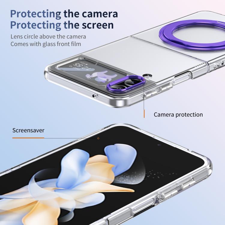 For Samsung Galaxy Z Flip3 5G Integrated Ice-feel High-transparency 360-Degree Rotating Stand MagSafe Folding Phone Case
