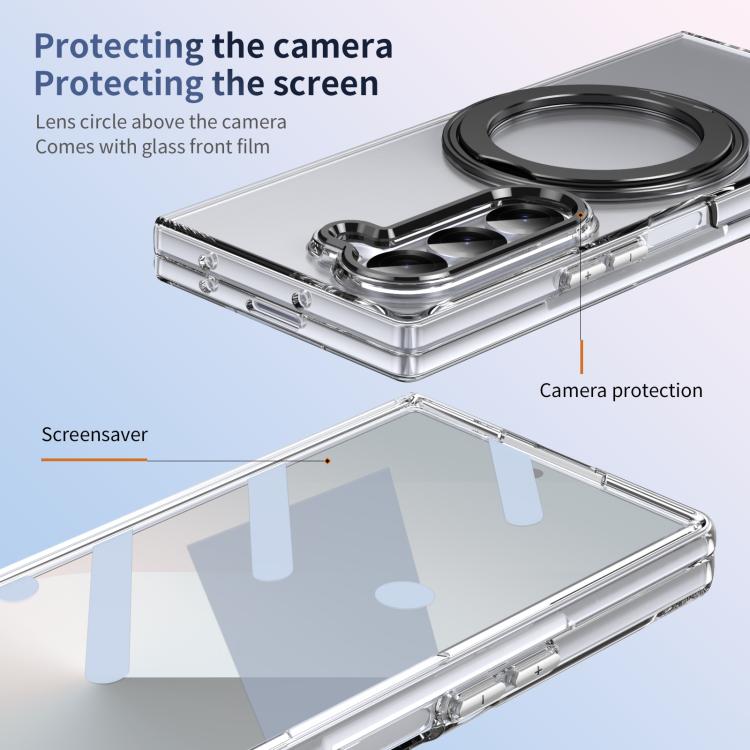 For Samsung Galaxy Z Fold6 5G Integrated Ice-feel High-transparency 360-Degree Rotating Stand MagSafe Folding Phone Case