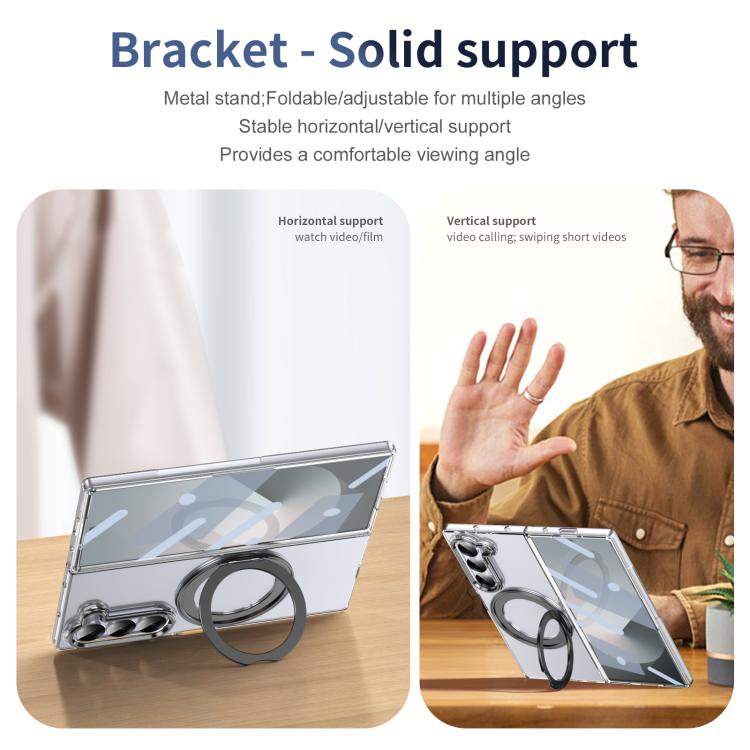 For Samsung Galaxy Z Fold6 5G Integrated Ice-feel High-transparency 360-Degree Rotating Stand MagSafe Folding Phone Case