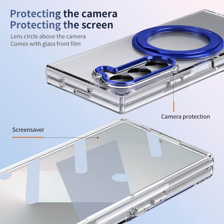 For Samsung Galaxy Z Fold6 5G Integrated Ice-feel High-transparency 360-Degree Rotating Stand MagSafe Folding Phone Case