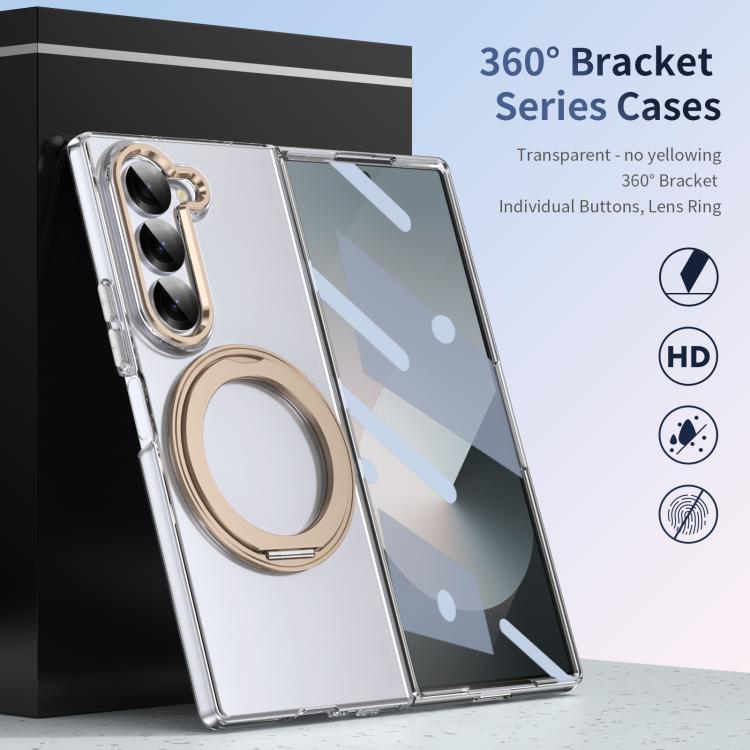 For Samsung Galaxy Z Fold6 5G Integrated Ice-feel High-transparency 360-Degree Rotating Stand MagSafe Folding Phone Case