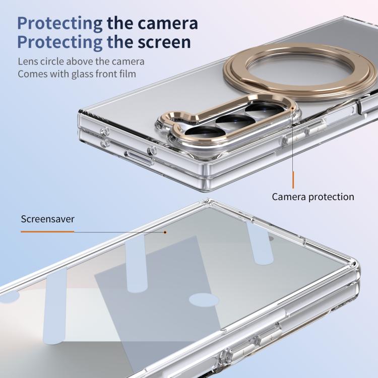 For Samsung Galaxy Z Fold6 5G Integrated Ice-feel High-transparency 360-Degree Rotating Stand MagSafe Folding Phone Case