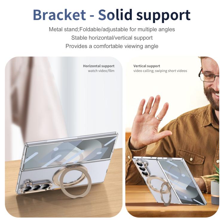 For Samsung Galaxy Z Fold6 5G Integrated Ice-feel High-transparency 360-Degree Rotating Stand MagSafe Folding Phone Case